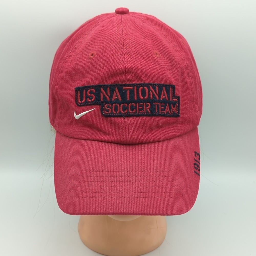 Rare USA National Soccer Team Nike Hat Cap Vintage 90s Y2K Spellout Red OSFA